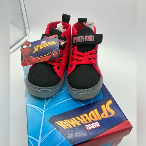 NWB Spiderman Kids High-Top Sneakers - Red and Black - Picture 5 of 7